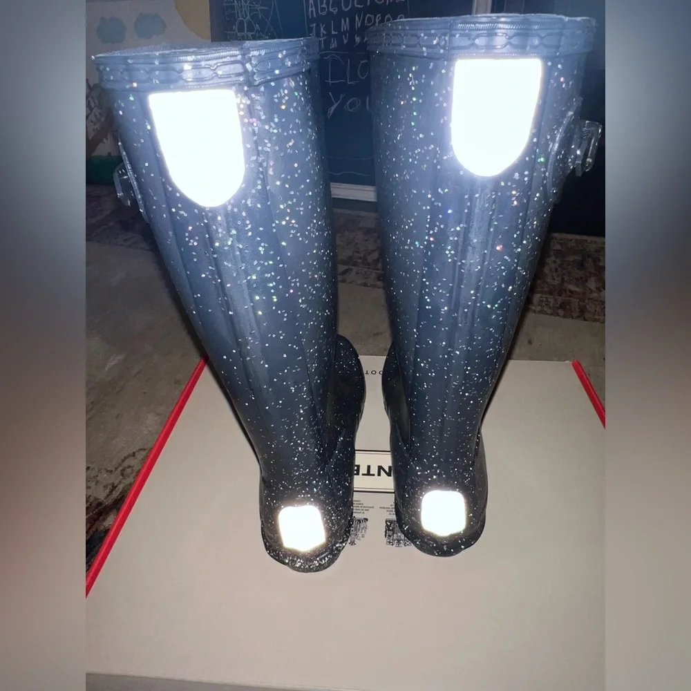 NIB Hunter Original Giant Glitter Glitter Rain Boots Valtameri Blue Size EU 37 - Picture 8 of 14